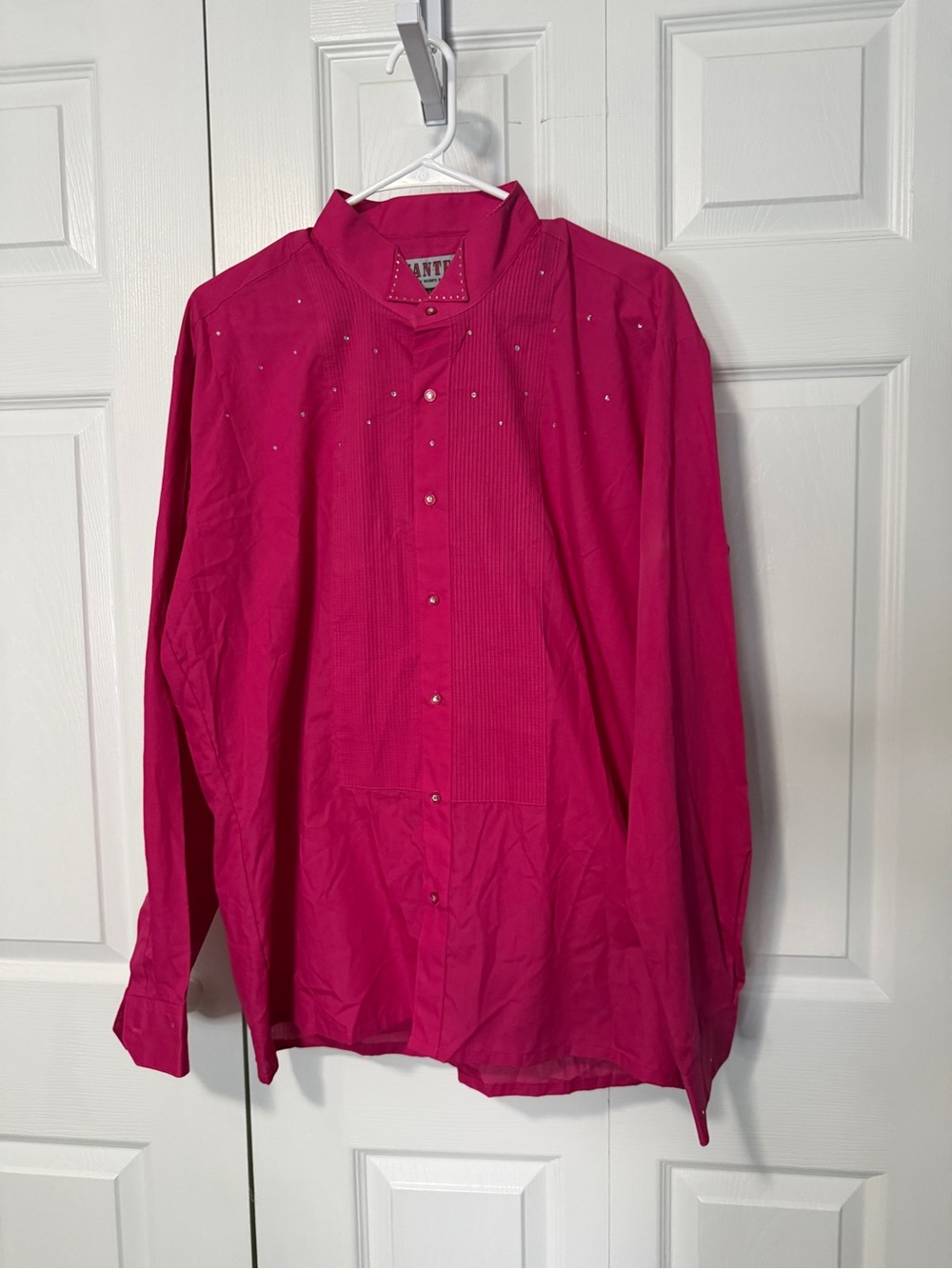 Vintage Wanted by Beads Beautiful Hot Pink Rhinestone Western Shirt XL